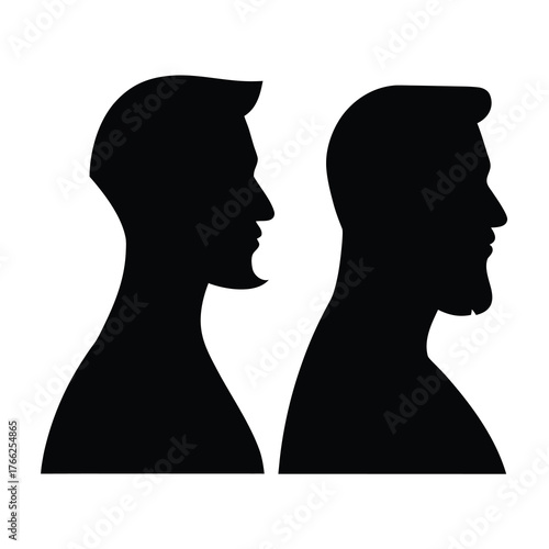 Silhouettes of two men s heads in profile showing different beard styles and haircuts