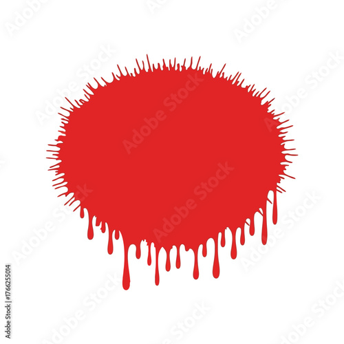 Vibrant red paint splatter splash abstract dynamic irregular shape with dripping fluid effect vector