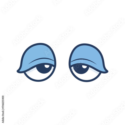 Blue cartoon eyes looking down with sad or tired expression emotion concept vector
