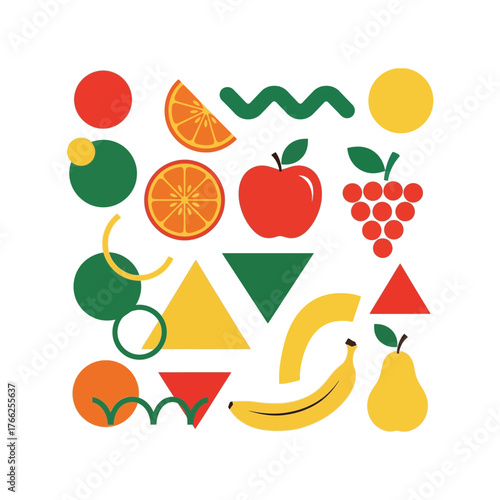 Vibrant geometric fruit shapes seamless pattern graphic design elements vector