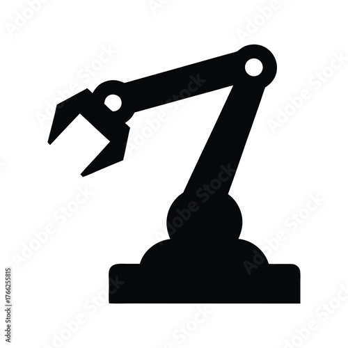 Silhouette of a mechanical robotic arm with a gripper on a white background