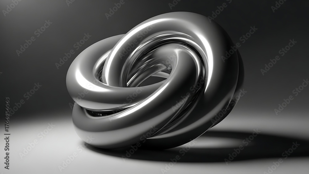 Fototapeta premium Abstract metal knot sculpture with light and shadow rendering