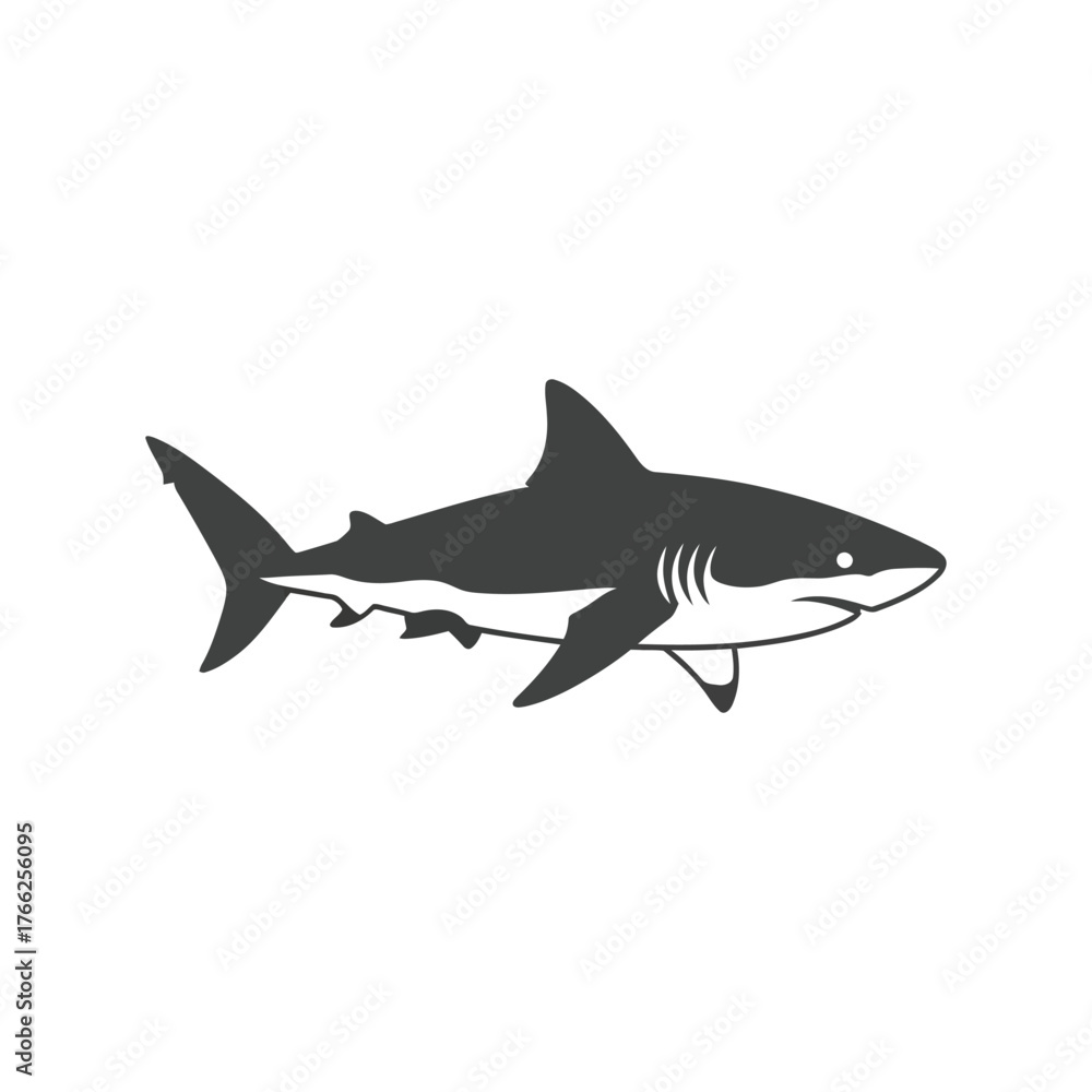 Obraz premium Majestic great white shark silhouette side view ocean predator marine life illustration vector