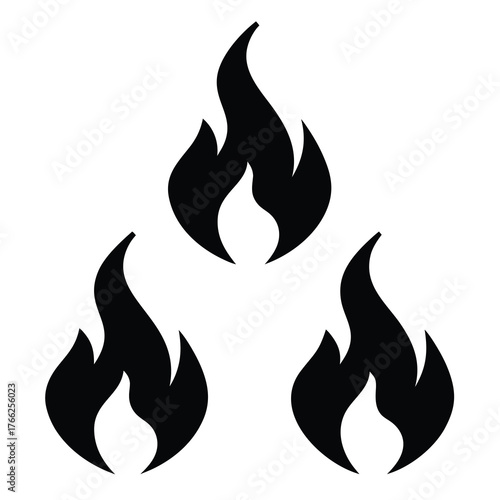 Three stylized black flame icons arranged in a triangle formation on a white background