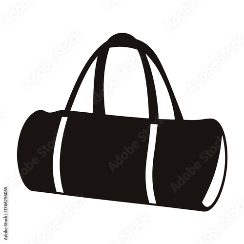 Stylized black duffel bag illustration with prominent straps on a white background