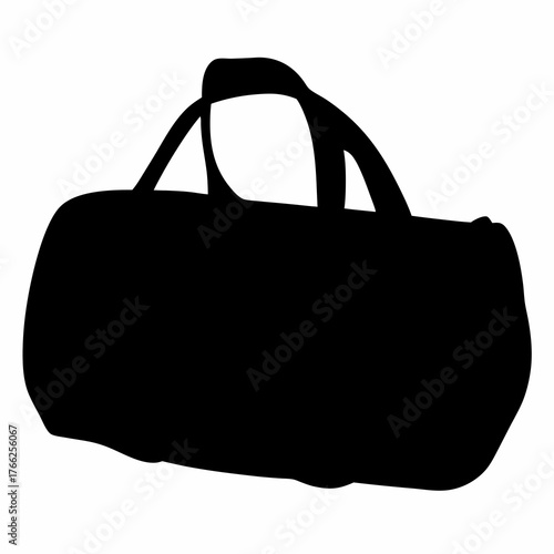 Silhouette of a cylindrical black duffel bag against a white background