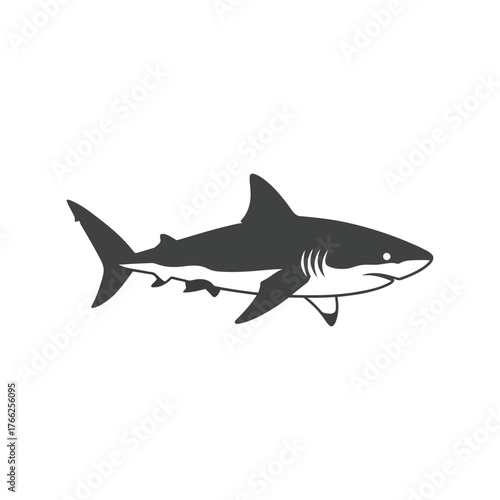 Majestic great white shark silhouette side view ocean predator marine life illustration vector