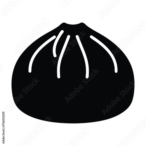 Stylized black and white icon of a delicious dumpling with scallion garnish