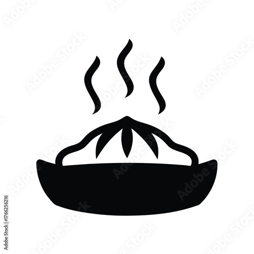 Silhouette of a freshly baked, hot pie with steaming vapors rising