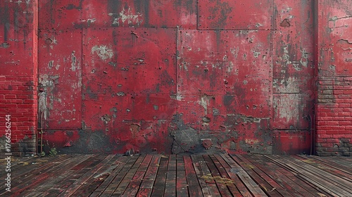 Rustic Red Brick Wall with Wooden Floor Vintage Background