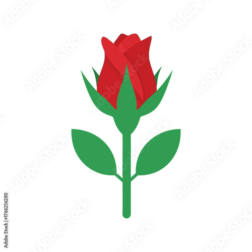 Red rose bud isolated simple flat vector illustration elegant floral icon for love and romance vector