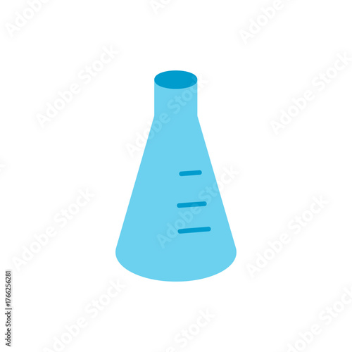 flat design of measuring cup, colored light blue with a dark brown outline, and featuring three horizontal dark brown lines on its body to indicate measurements