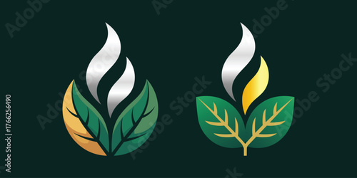 leaf logo natural herbal organic steam plant nature healthy fresh beverage emblem