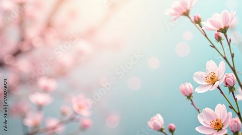 Delicate Pink Blossoms on a Soft Blue Background A Springtime Floral Image