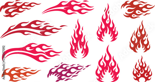 Collection of Stylized Fire Flame Vector Graphics for Tattoos and Decals