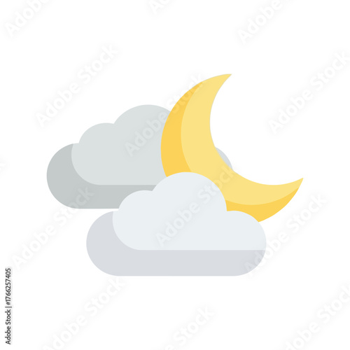 Crescent moon peeking from behind soft clouds illustration for night sky weather forecast or astronomy concept vector