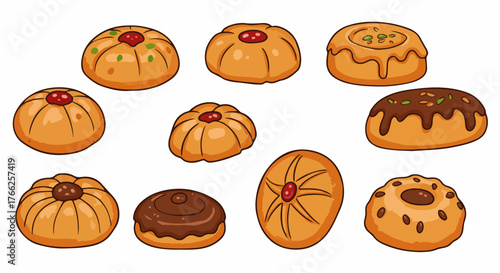 Assorted pastries and cakes with transparent background