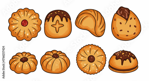 Assorted pastries and buns with transparent background