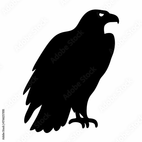 Black Silhouette of an Eagle with Wings Spread on a White Background