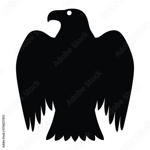 Black Silhouette of an Eagle with Wings Spread on a White Background