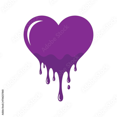 Melting purple heart dripping liquid symbol abstract love emotion graphic design element vector
