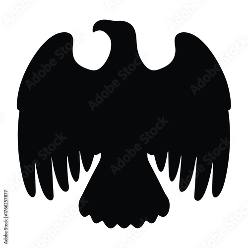 Silhouette of a majestic eagle with outstretched wings against white background