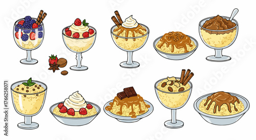 Dessert cups with fruit and cream toppings