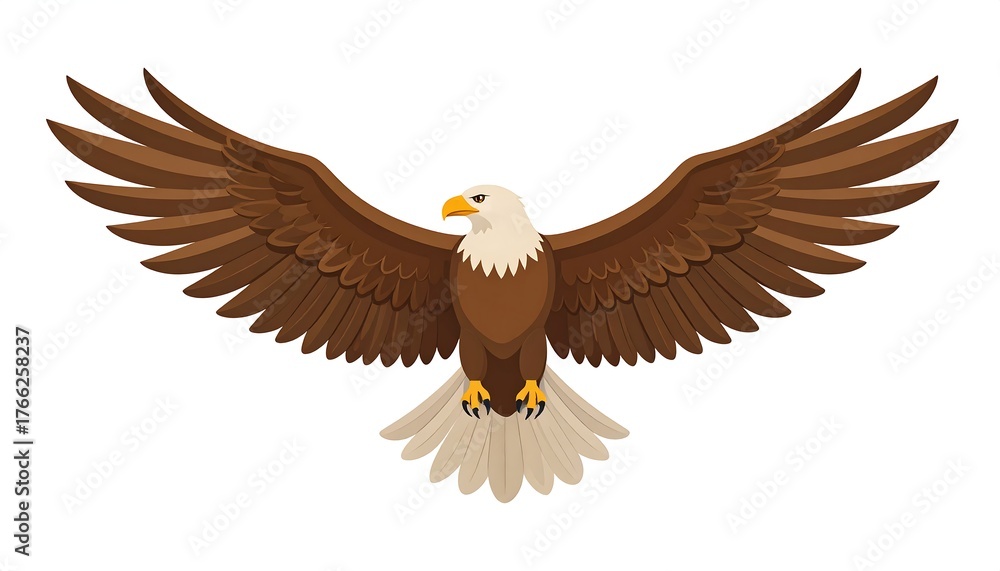 Obraz premium Cartoon illustration of a bald eagle with outstretched brown wings