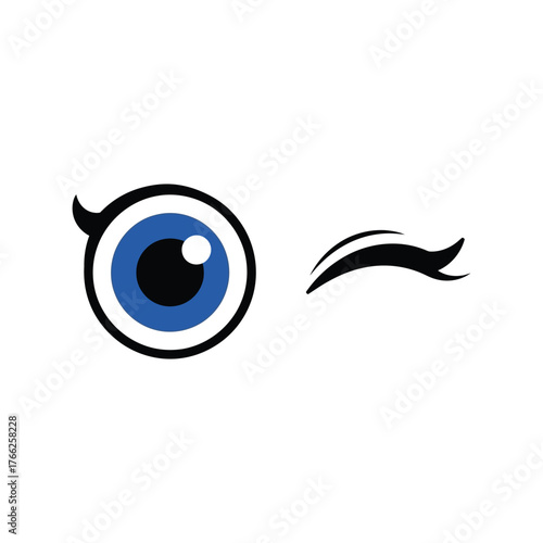 Cute winking eye cartoon character with blue iris and eyelashes vector art illustration vector