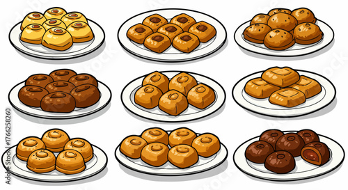 Assorted Chinese pastries on white plates