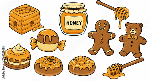 Honey treats and sweets collection with transparent background