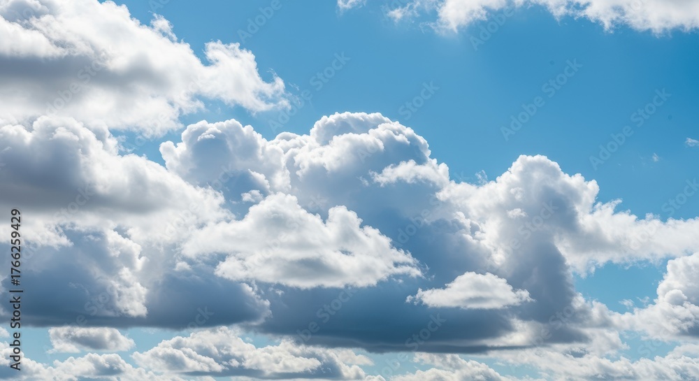 Fototapeta premium Beautiful bright blue sky with large white fluffy cumulus clouds moving quickly across the frame. Timelapse weather background ,clear ,fluffy ,climate