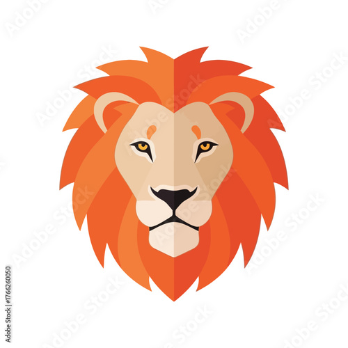 Majestic lion face icon flat design minimalist style fierce animal emblem vector