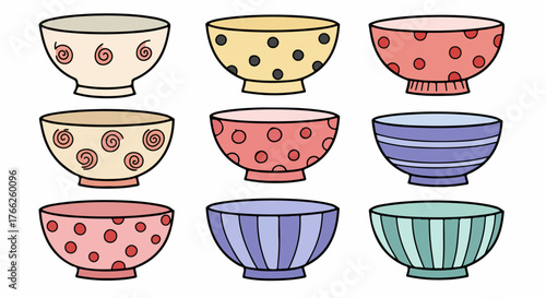 Colorful ceramic bowls with various patterns