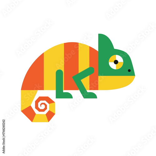 Colorful striped chameleon reptile animal cartoon cute flat illustration design isolated on white vector