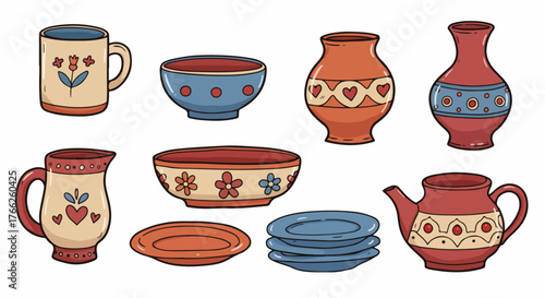 Ceramic pottery collection in rustic style