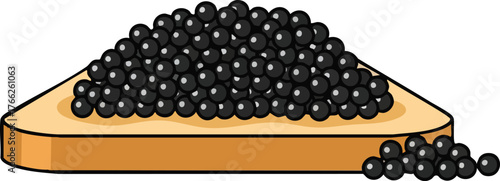 A close-up illustration of a slice of bread topped with a generous serving of black caviar, a luxurious delicacy.