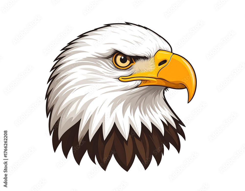 Fototapeta premium Cartoon-styled, majestic bald eagle head against a white backdrop