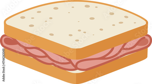 Isometric illustration of a simple ham or deli meat sandwich on white bread, presented with a flat design style.