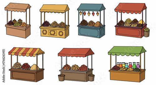 Market stalls with sweets and treats
