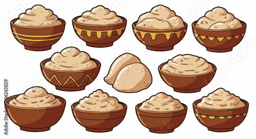 Ceramic bowls with creamy food filling