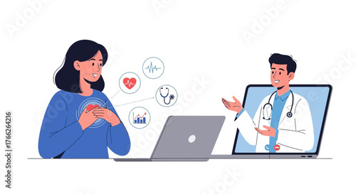 Empowering telehealth session with friendly doctor providing heart health advice to patient for proactive wellness and virtual cardiology support today