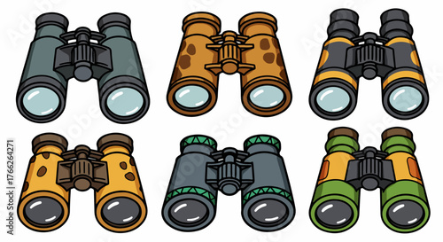 Binoculars set in various colors with transparent background