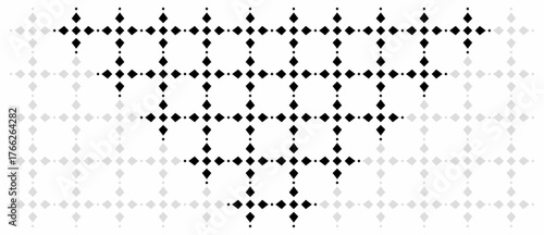 Geometric grid of black and gray rhombuses creating a fading funnel flat illustration