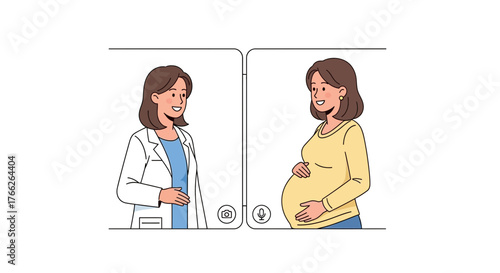 Caring doctor connects with expectant mother through a virtual online consultation, offering peace of mind and expert advice during her pregnancy journey