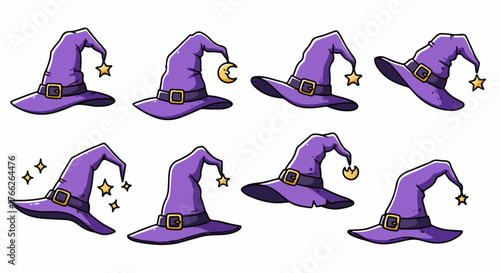 Purple wizard hats with stars and moons