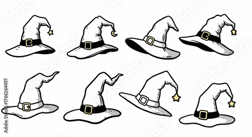 Wizard hats with stars and belts, isolated