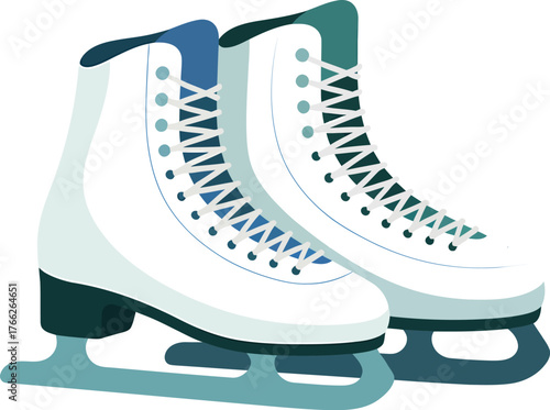 Pair of White Figure Skates Vector Illustration - Winter Sports Equipment