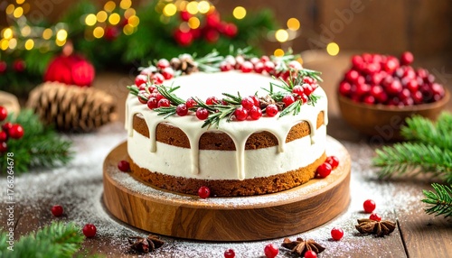 Wallpaper Mural A festive cake decorated with cranberries and greenery, ready for celebration. Torontodigital.ca