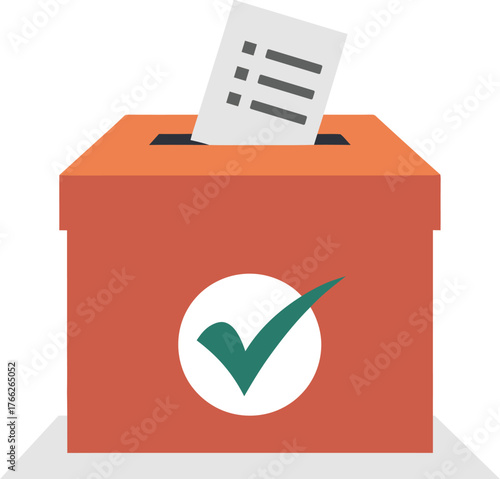 Voting Ballot Box with Check Mark and Inserted Paper - Election & Democracy Icon, vector illustration